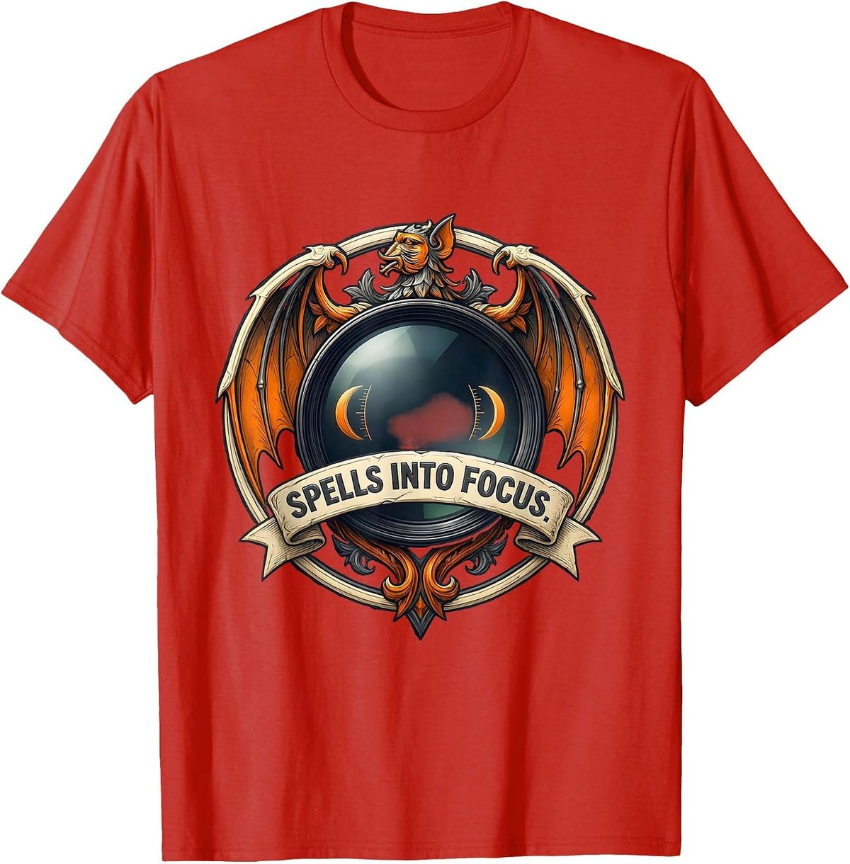 Men's Spells Into Focus Emblem Funny Halloween Optometrist Eye T-Shirt - Red