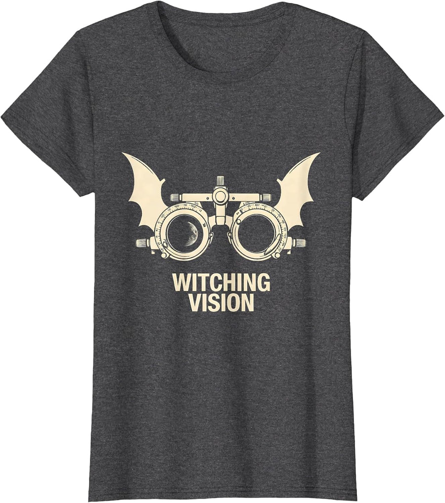 Women's Witching Vision Silhouette Halloween Optometrist Eye Doctor T-Shirt - Dark Heather Grey