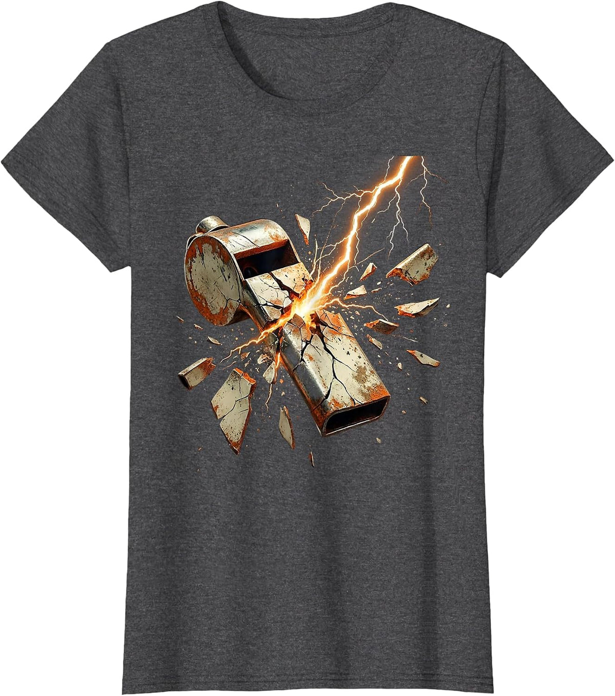 Women's Rugby Referee Whistle Lightning Bolt Graphic T-Shirt - Dark Heather Grey