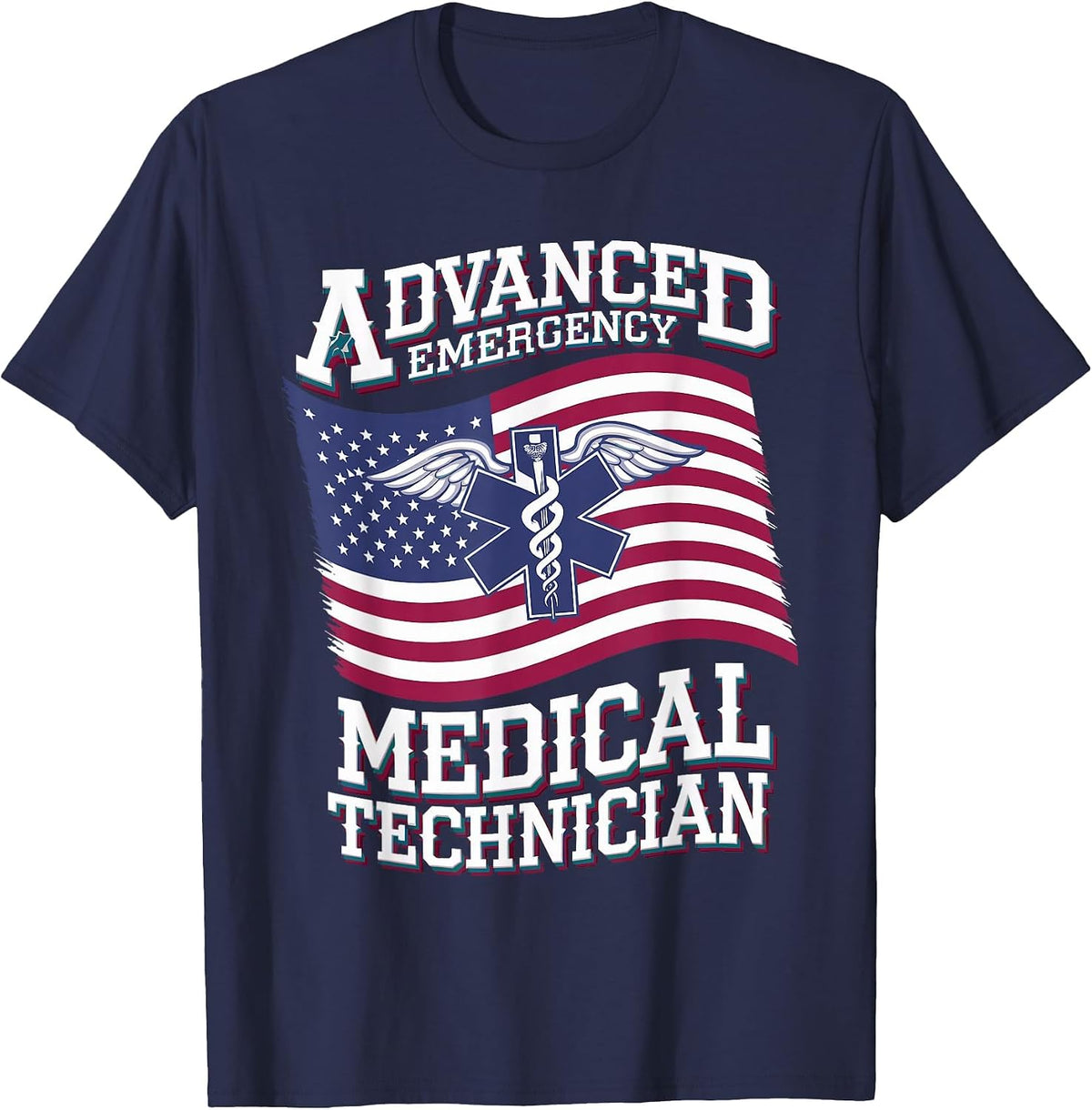 Patriotic AEMT for Medical Technician First Aider T-Shirt - Navy Blue