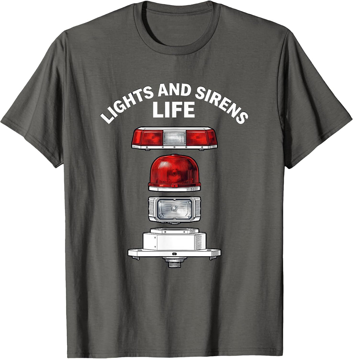 Lights and Sirens Life EMT Graphic Design T-Shirt - Asphalt Grey