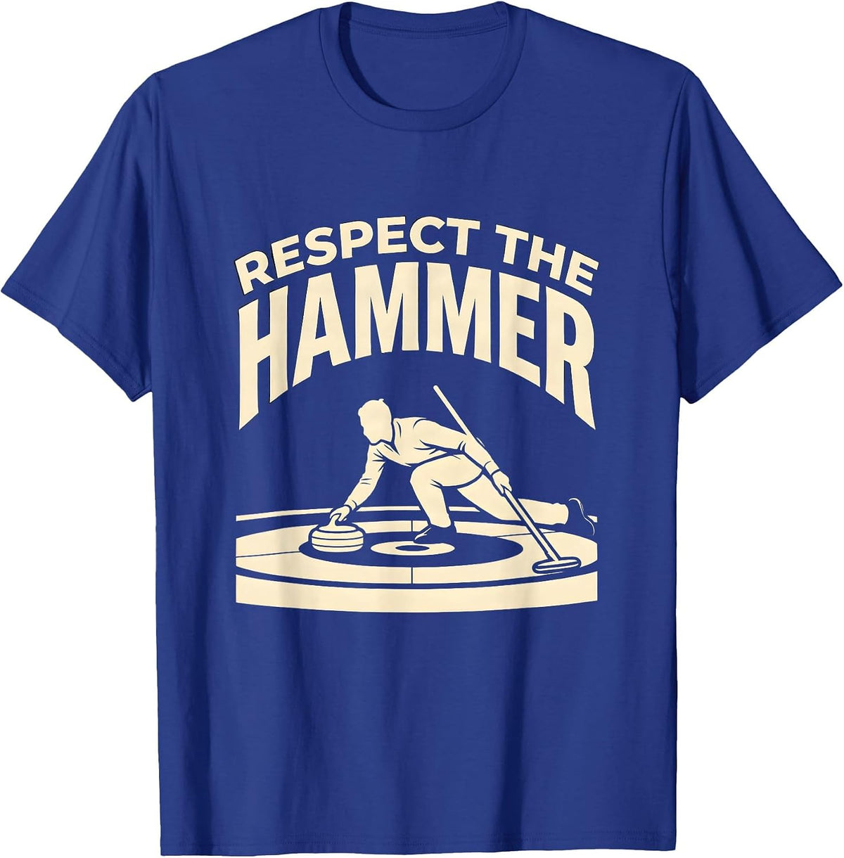 Men's Respect The Hammer Curling Stone Player Vintage Retro Humor T-Shirt - Royal Blue
