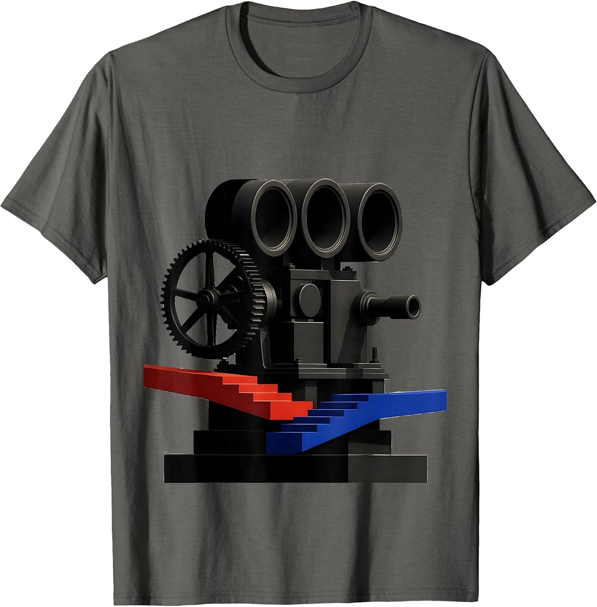 Geometric Triplex Mud Pump Bauhaus Modernist Oilfield Worker T-Shirt - Asphalt Grey