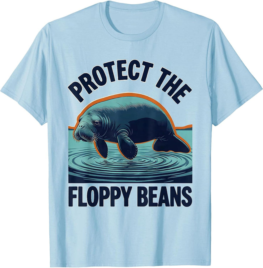Men's Protect The Floppy Beans Funny Manatee Lover Florida T-Shirt - Baby Blue