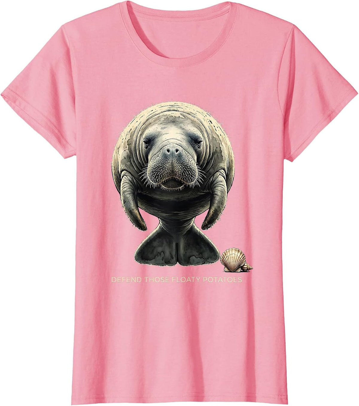 Women's Defend Those Floaty Potatoes Funny Manatee Lover Sea Animal T-Shirt - Pink
