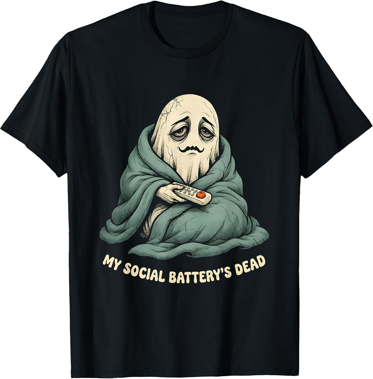 Men's MY SOCIAL BATTERY'S DEAD Funny Introvert Halloween T-Shirt - Black