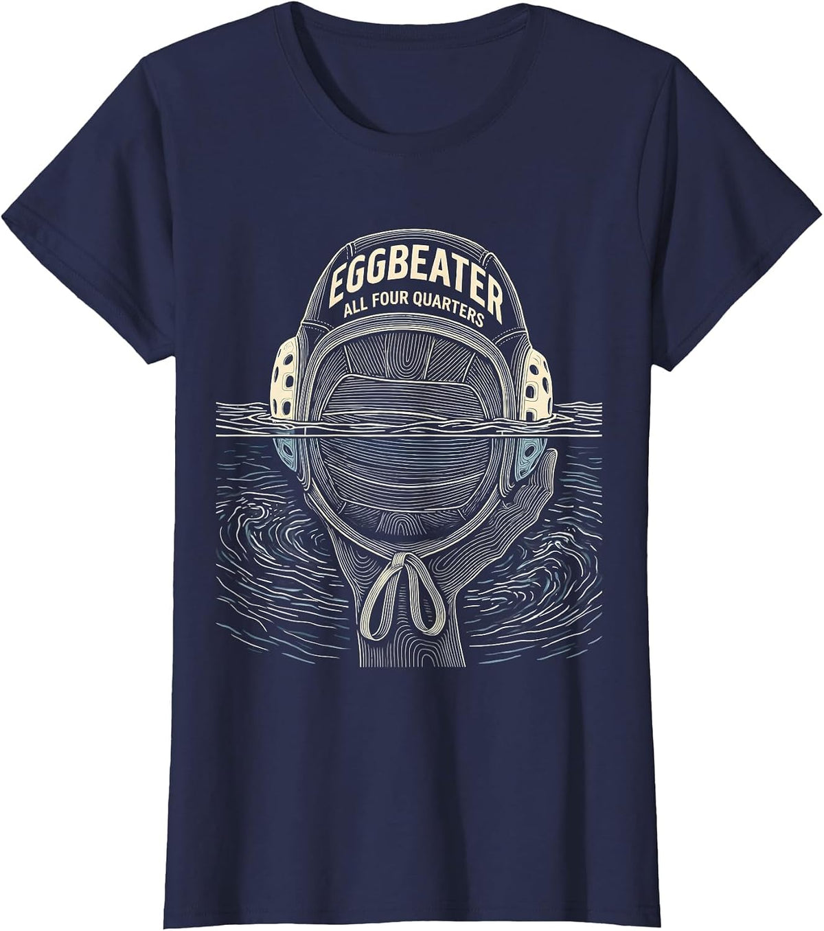 Women's Eggbeater All Four Quarters Funny Water Polo Player Humor T-Shirt - Navy Blue
