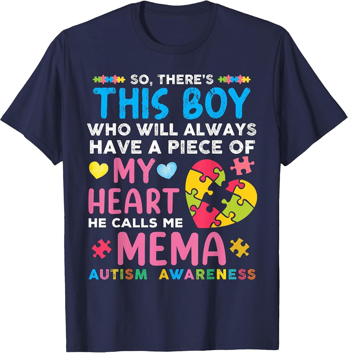 There's This Boy He Calls Me Mema Autism Awareness T-Shirt - Navy Blue