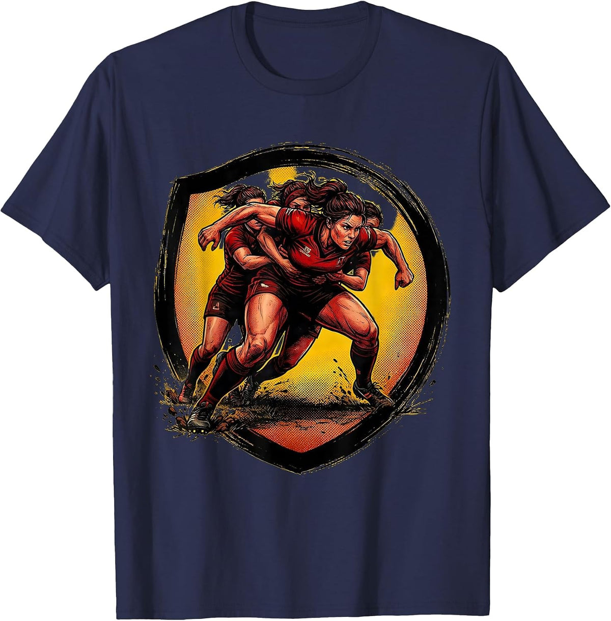 Rugby Player Carrying Defenders Graphic T-Shirt - Navy Blue