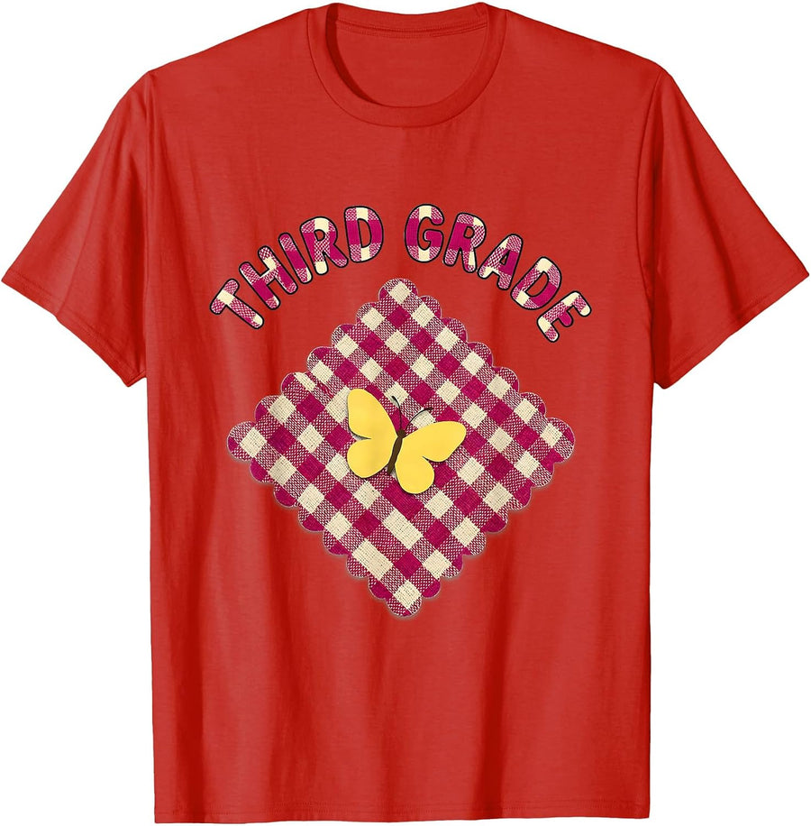 Men's Third Grade Gingham Picnic Cute Back To School Girl Teacher T-Shirt - Red