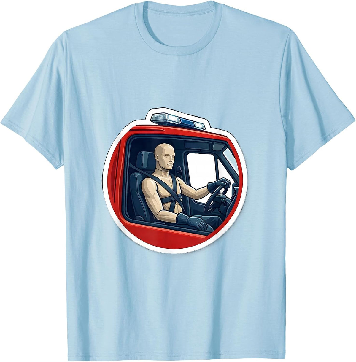 Men's Ambulance Cab Calm Medic Sticker Style EMT Paramedic T-Shirt - Baby Blue