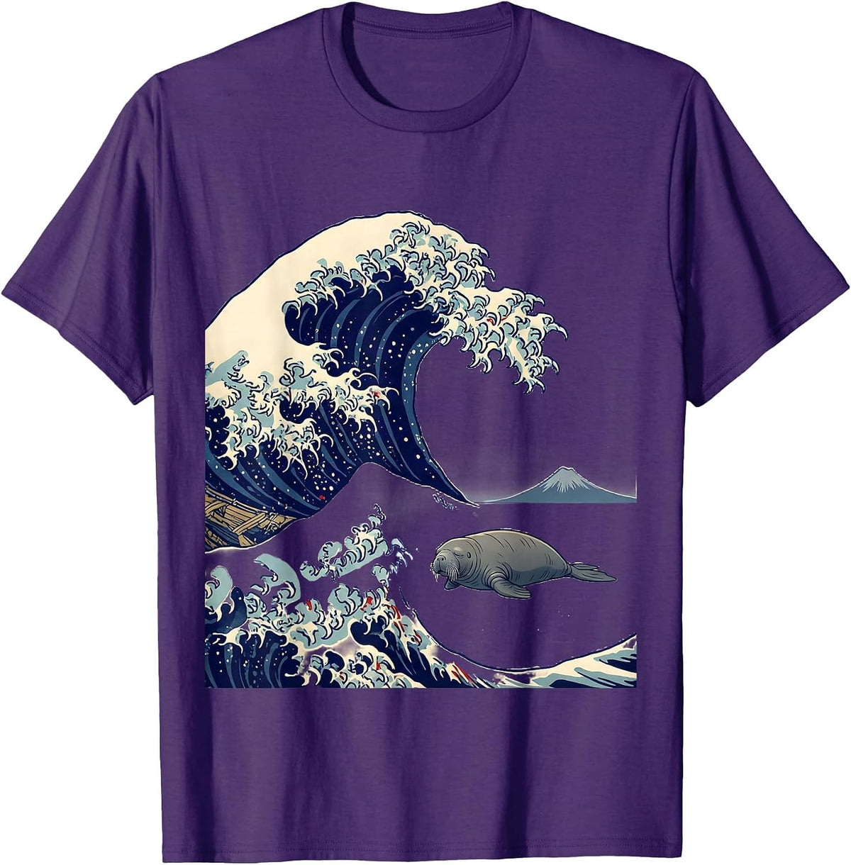Great Wave Manatee Japanese Art Animal Meme Humor T-Shirt - Purple