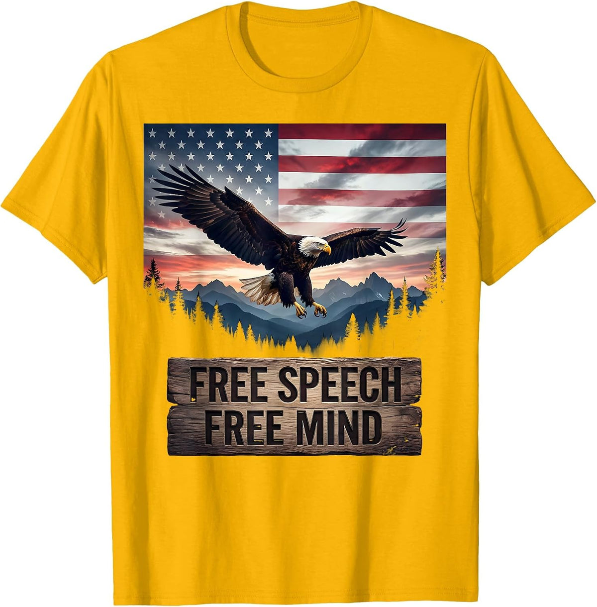 Free Speech Free Mind Bold Statement Design T-Shirt - Golden Yellow