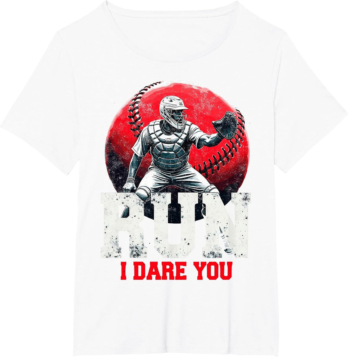 Run I Dare You Funny Baseball Ball Player Catcher Coach Tee T-Shirt - White