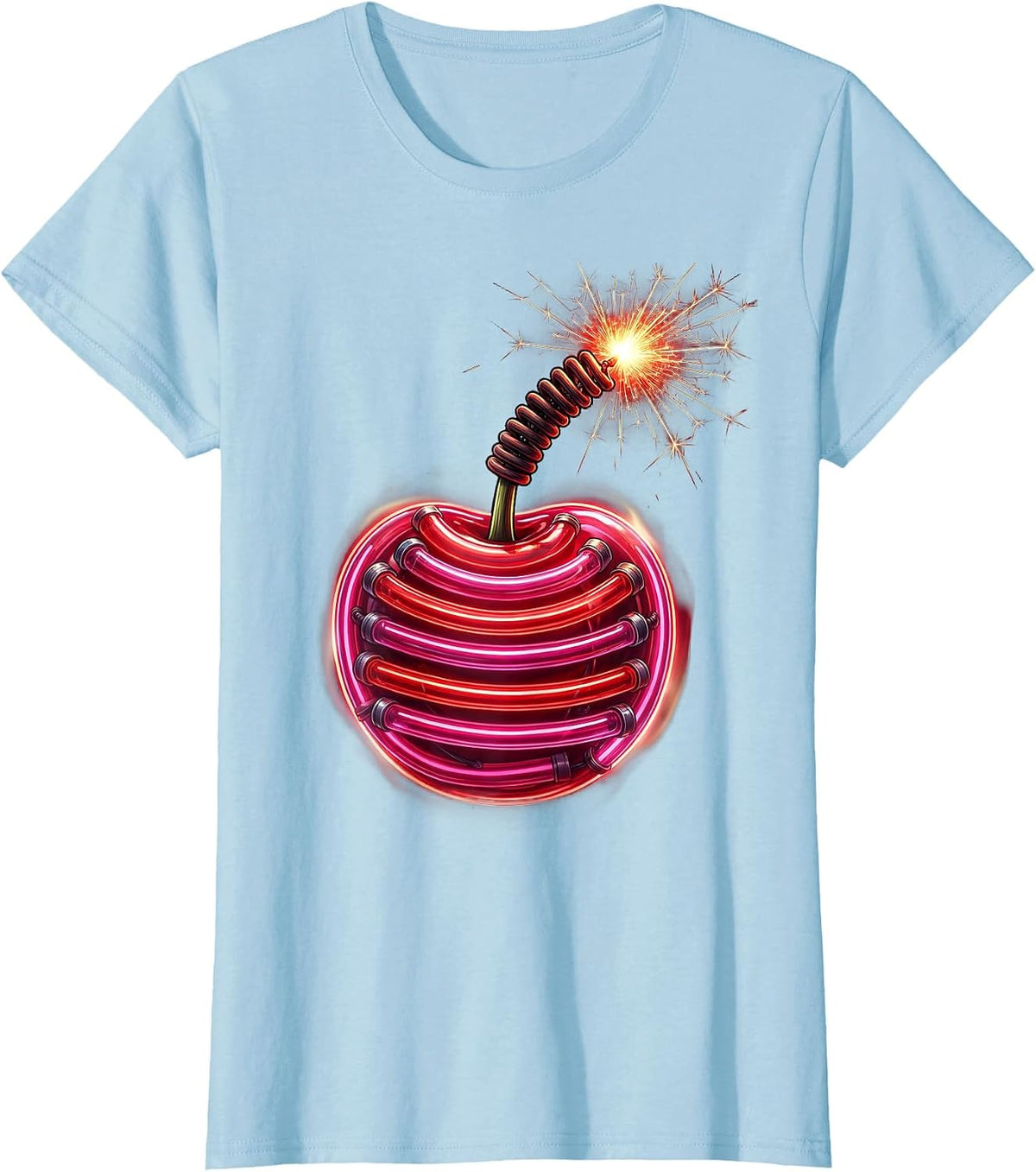 Cherry Bomb Sparking Fuse Graphic Tee T-Shirt - Baby Blue