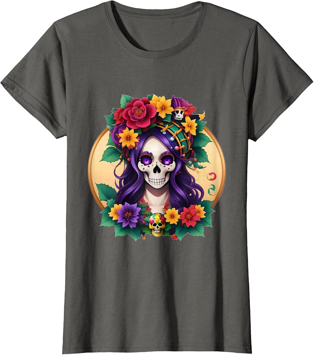 Sugar Skull Carnival Mardi Gras, Colorful Women's Costume T-Shirt - Asphalt Grey