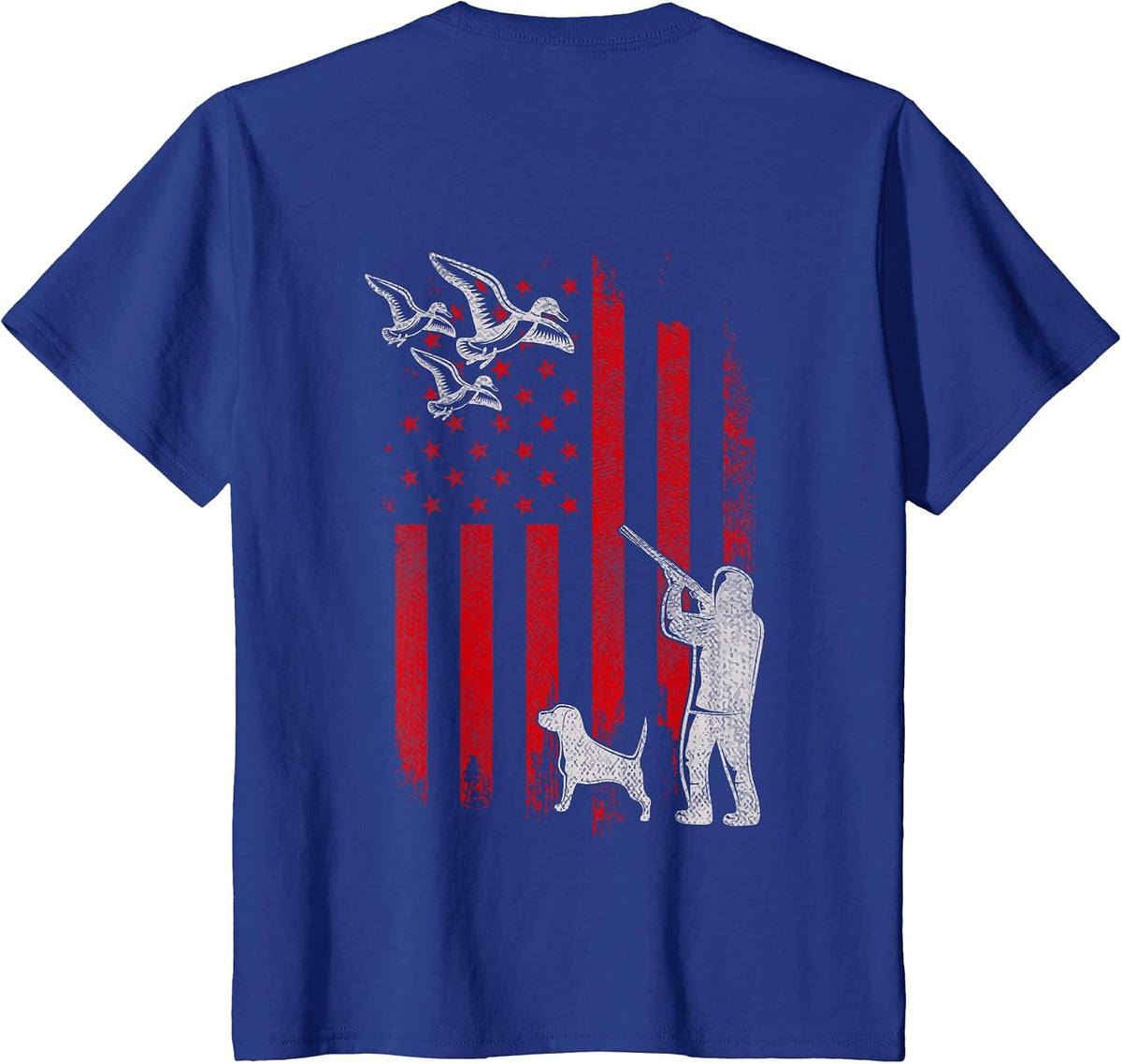 Duck Bird Hunter Distressed USA American Flag Hunting Squad T-Shirt - Royal Blue