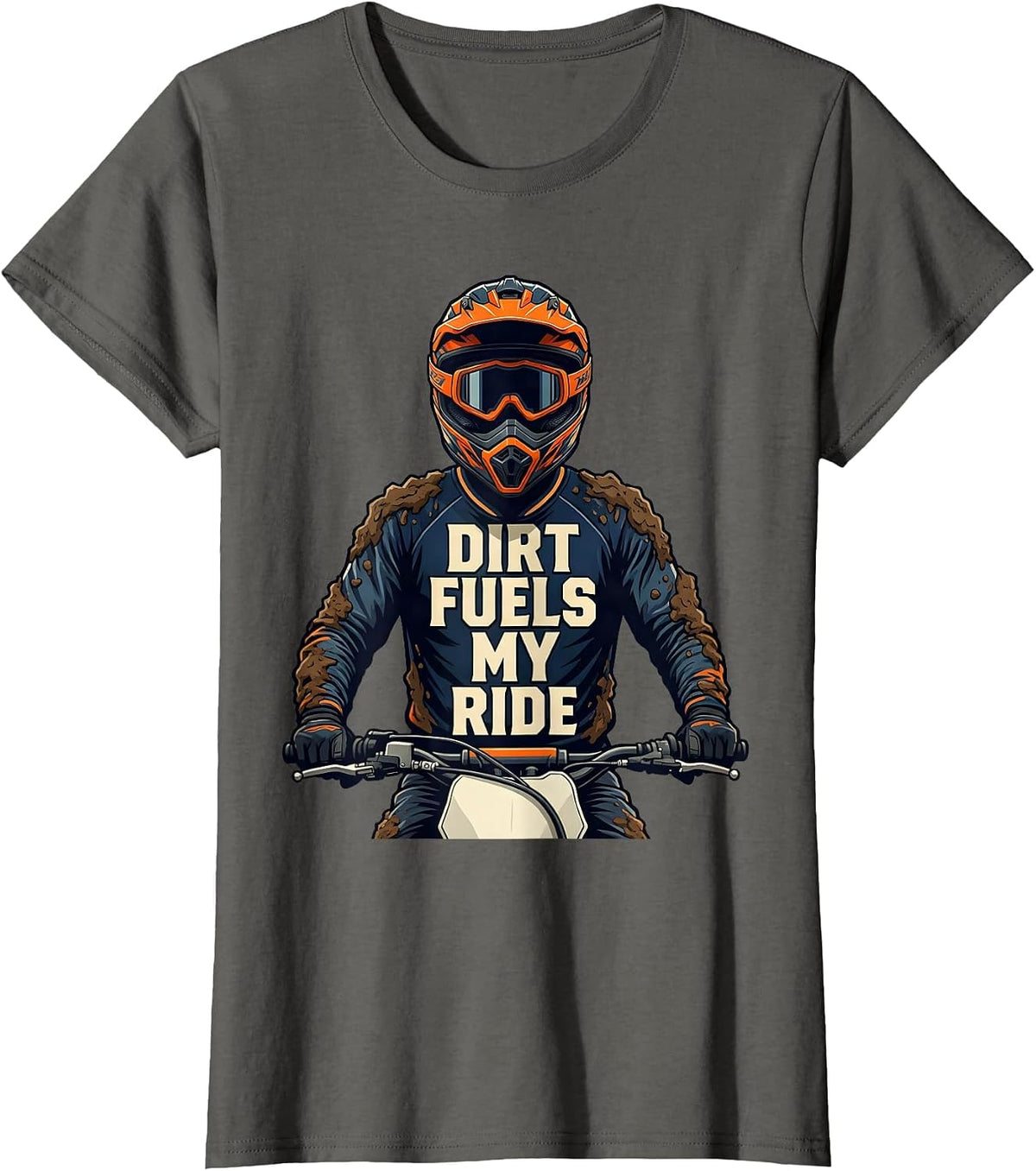Women's Dirt Fuels My Ride Sports Motocross Dirt Bike Rider Casual T-Shirt - Asphalt Grey