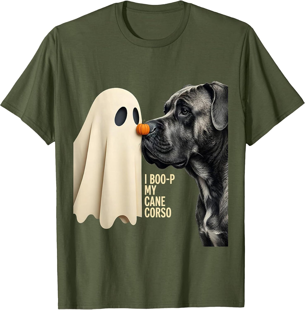 I Boo-p My Cane Corso Funny Dog Mom Halloween Ghost Dog T-Shirt - Olive Green