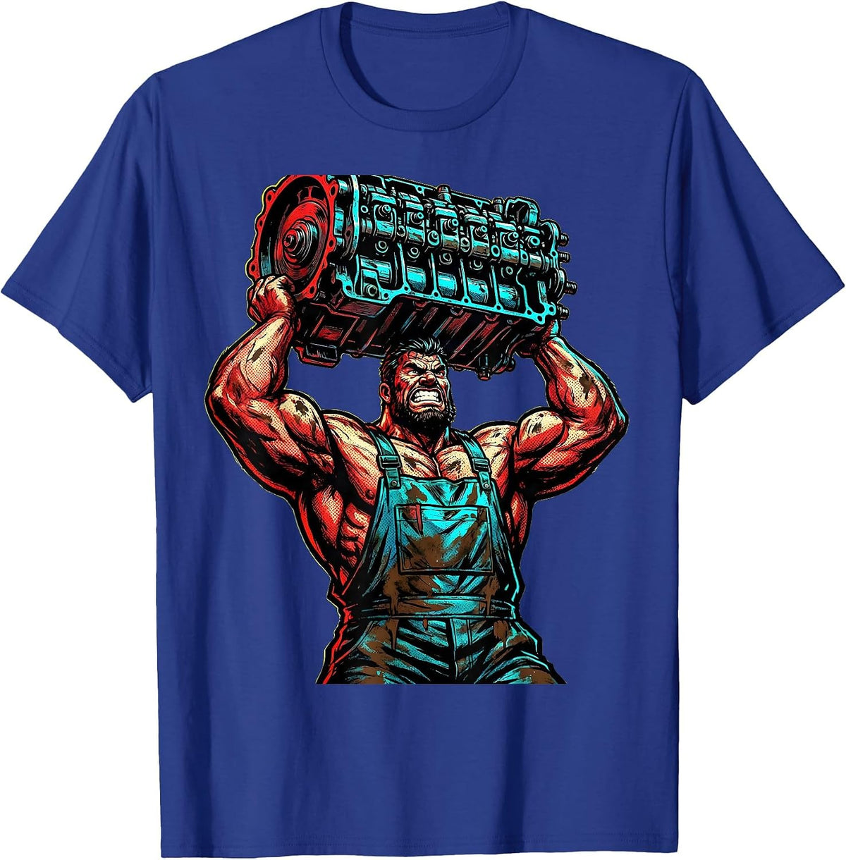 Men's Burly Mechanic Carrying Transmission Block T-Shirt - Royal Blue