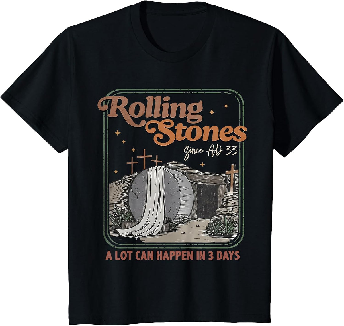 The Stone was Rolled Away He is Alive Retro Christian Easter T-Shirt - Black