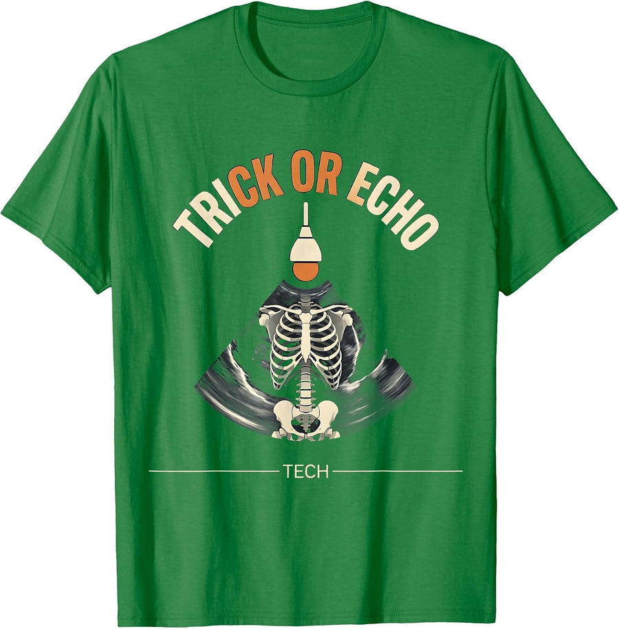Men's Trick Or Echo Tech Funny Ultrasound Tech Halloween Radiology T-Shirt - Kelly Green