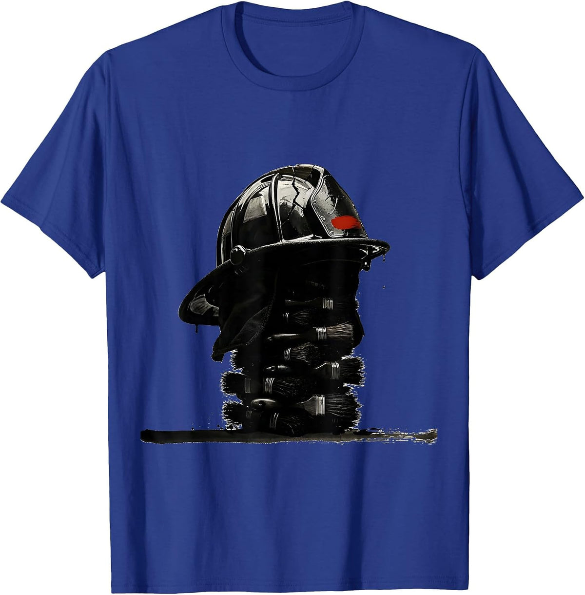 Fire Helmet Ink Brush Firefighter Pride Art T-Shirt - Royal Blue