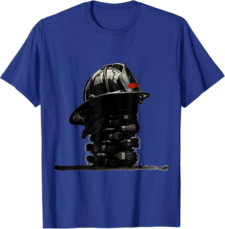 Fire Helmet Ink Brush Firefighter Pride Art T-Shirt - Royal Blue