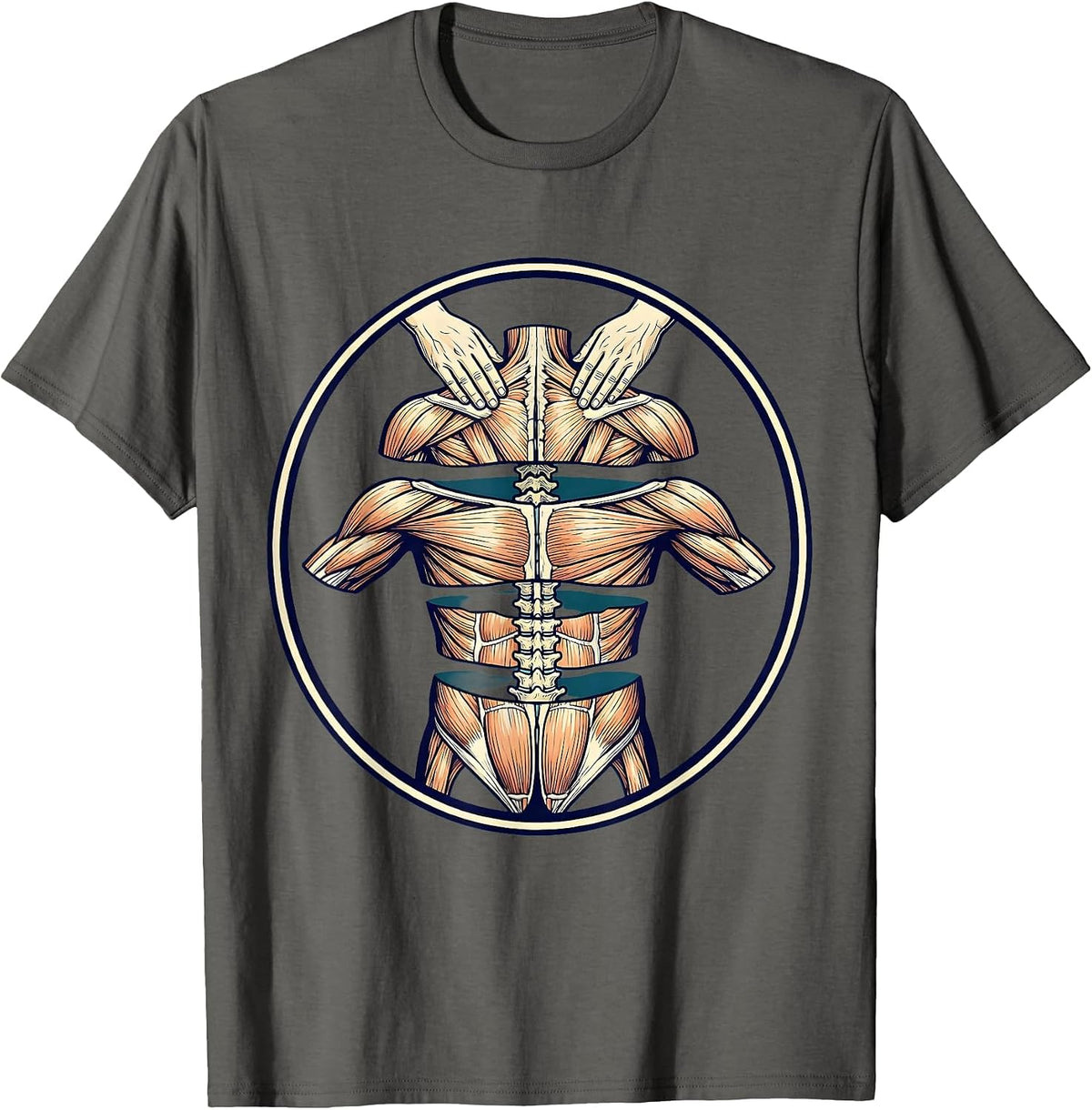 Men's Physical Therapy Hands On Back Massage Illustration T-Shirt - Asphalt Grey
