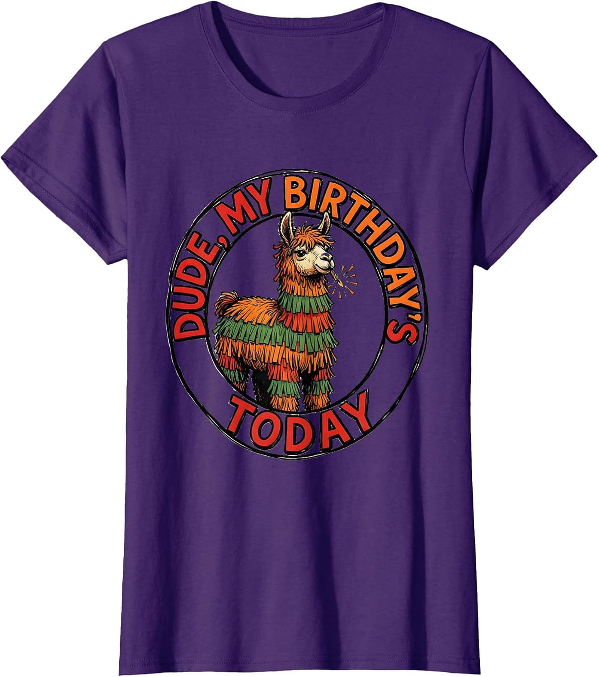 Women's DUDE MY BIRTHDAY'S TODAY Funny Llama Piñata Gamer Birthday T-Shirt - Purple