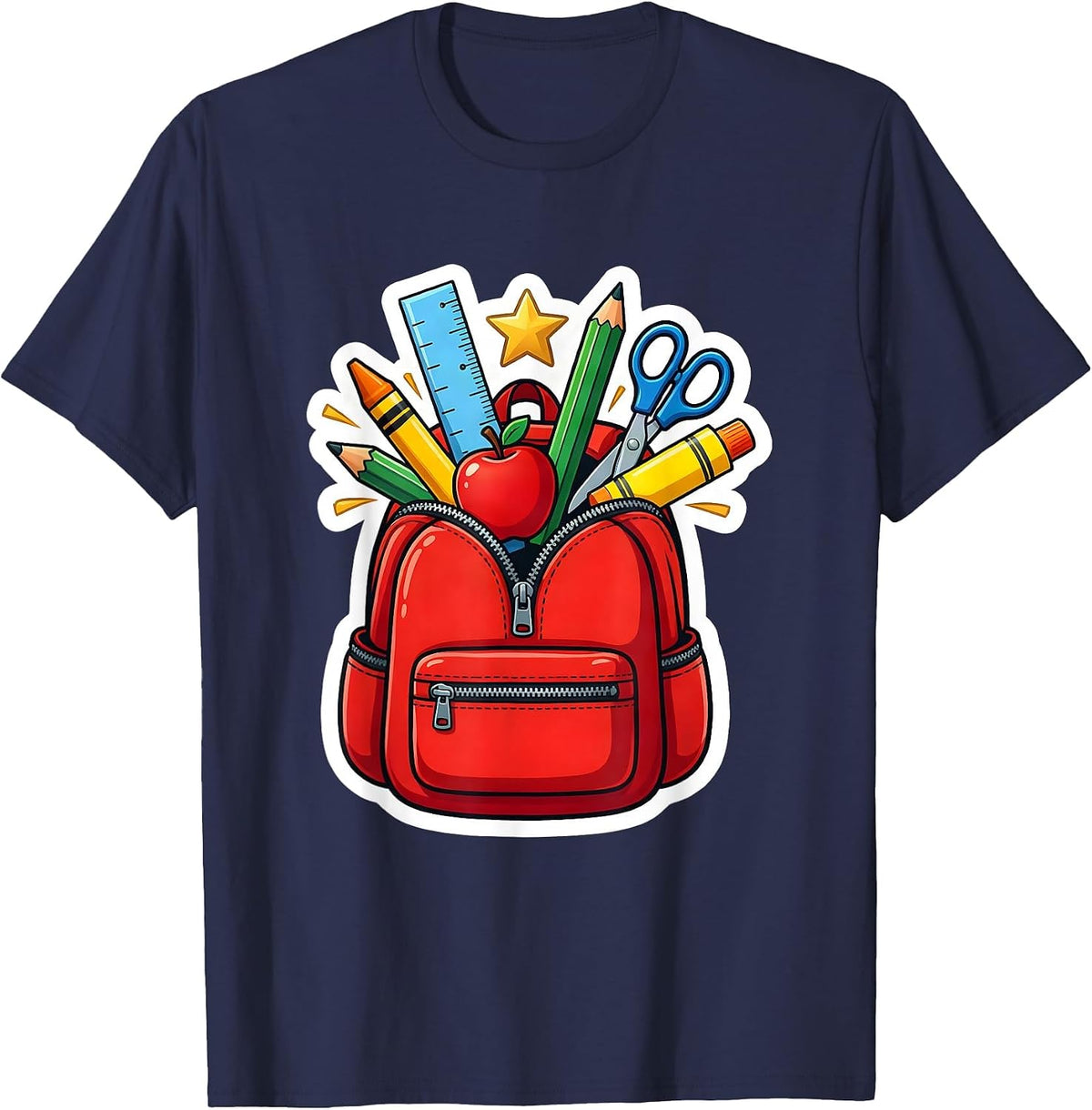 Men's First Grade Teacher Overstuffed Backpack Graphic T-Shirt - Navy Blue