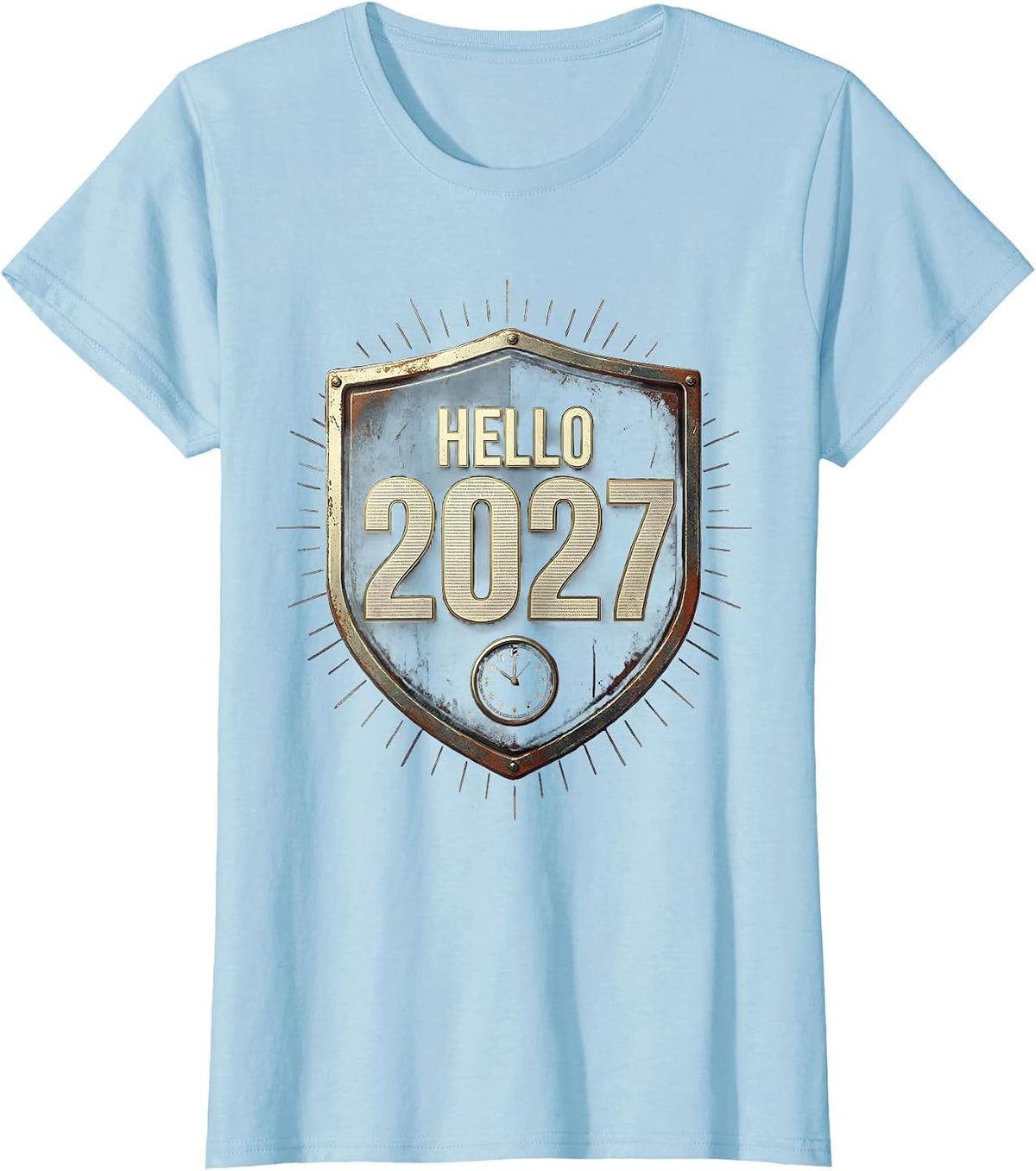 Women's Hello 2027 Vintage Family Matching New Year Eve Keepsake T-Shirt - Baby Blue