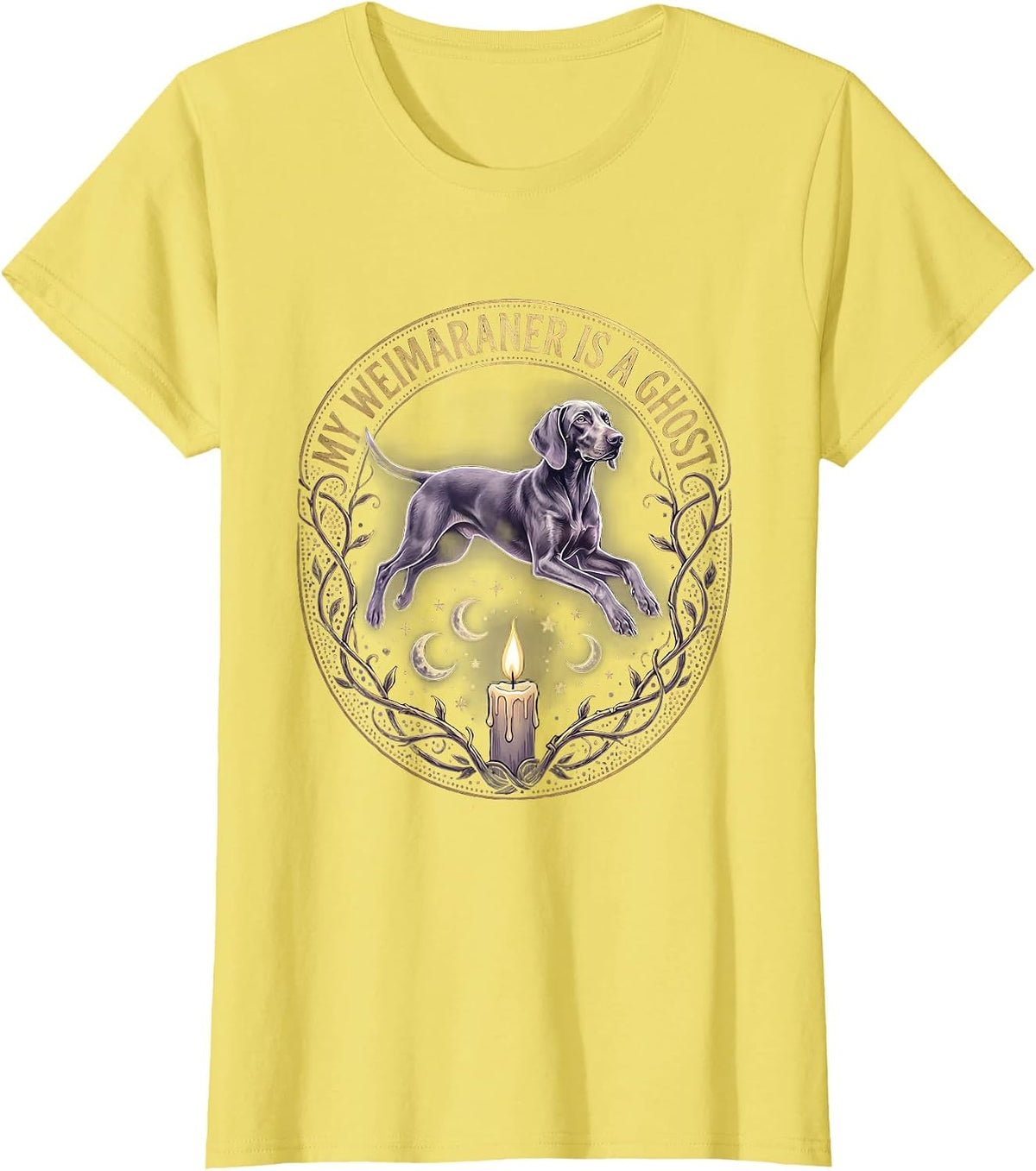 My Weimaraner Is a Ghost Halloween Dog Design T-Shirt - Lemon Yellow