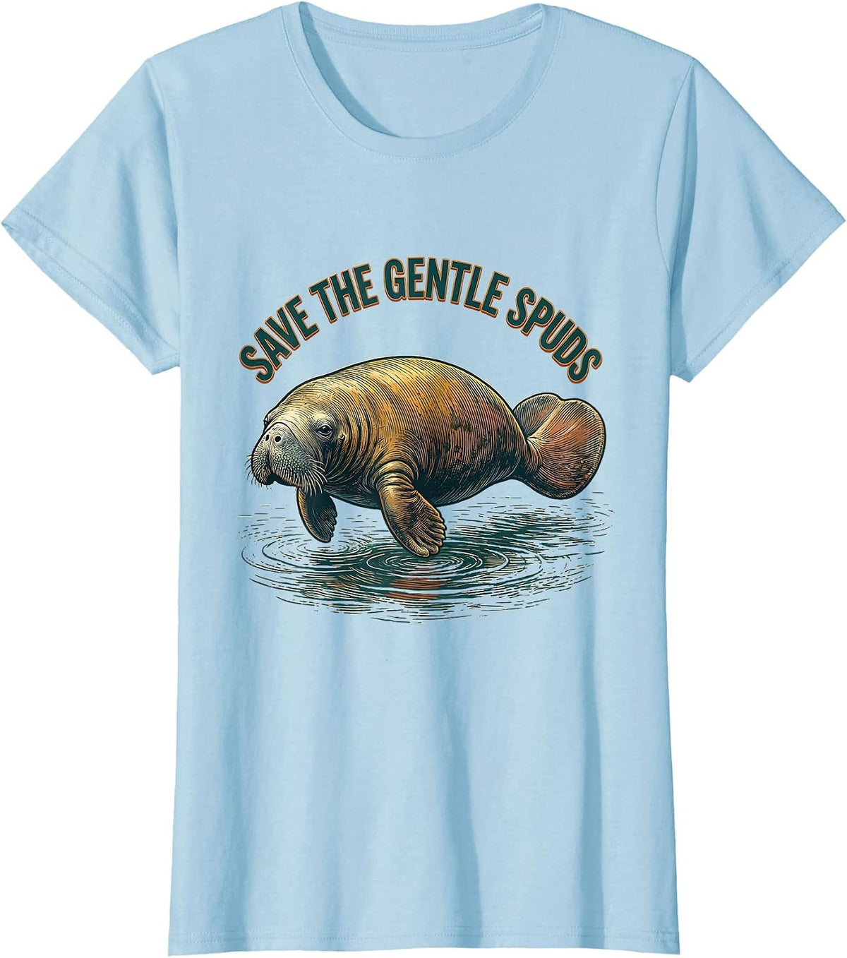 Save The Gentle Spuds Funny Manatee Lover Florida Wildlife T-Shirt - Baby Blue