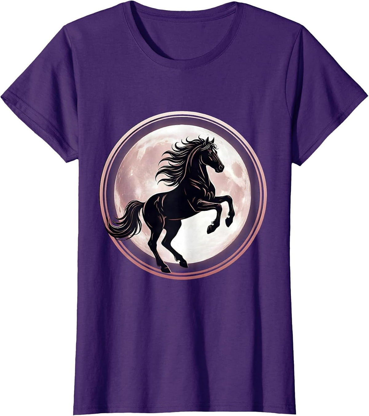 Women's Rearing Horse Silhouette Full Moon Graphic T-Shirt - Purple