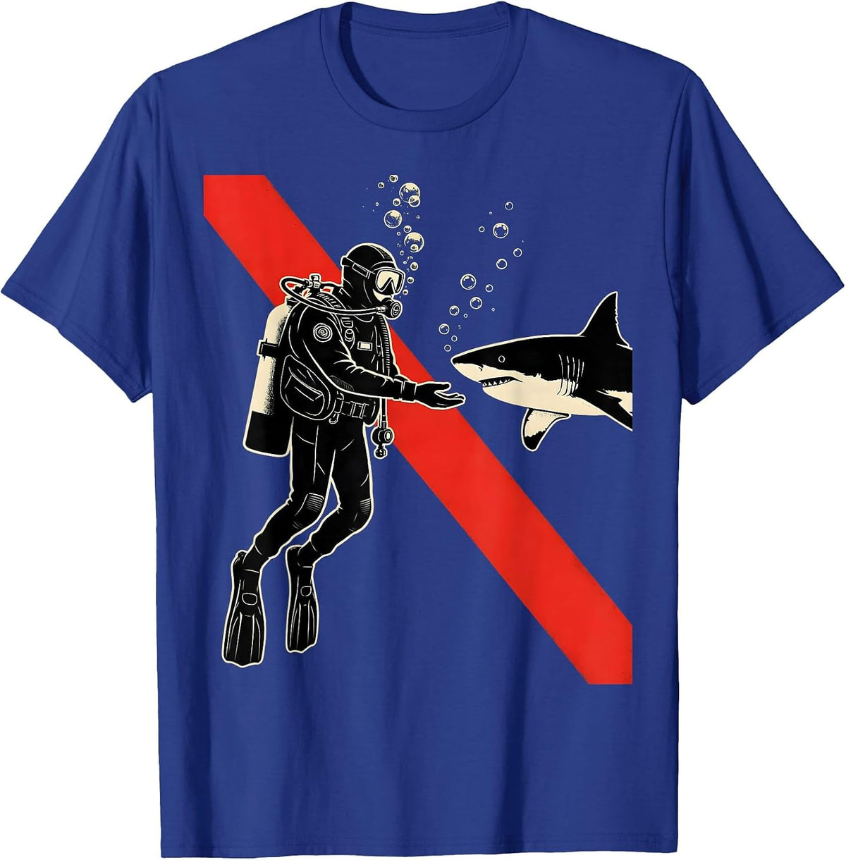 Diver Shark Flag Screenprint Poster Scuba Diving Gift T-Shirt - Royal Blue