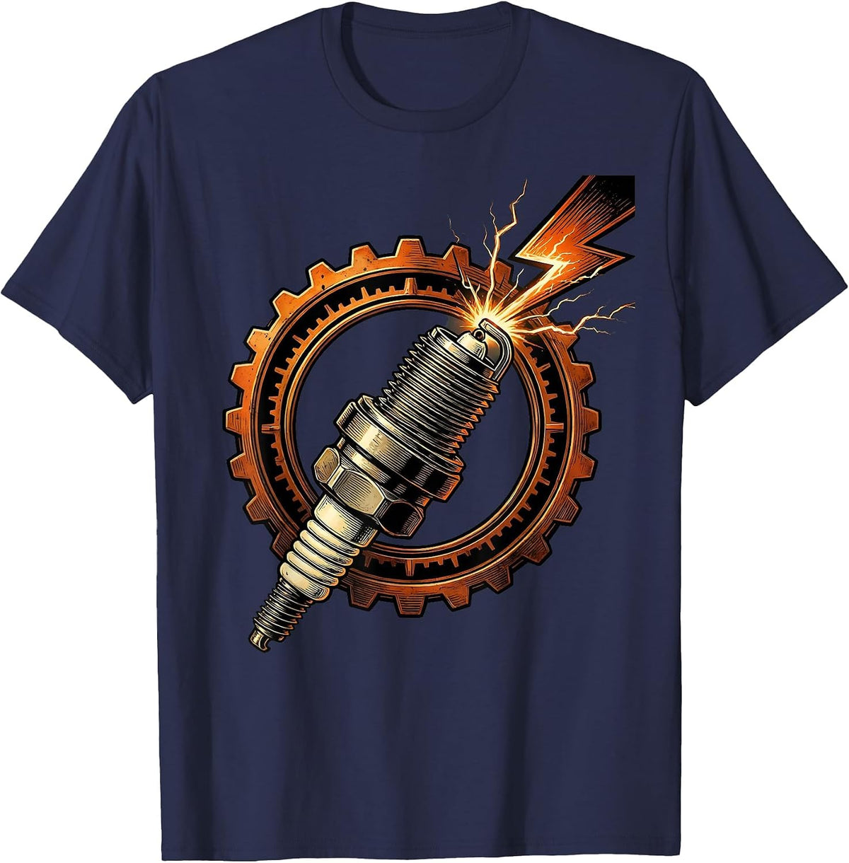 Men's Spark Plug Lightning Bolt Electric Graphic Tee T-Shirt - Navy Blue