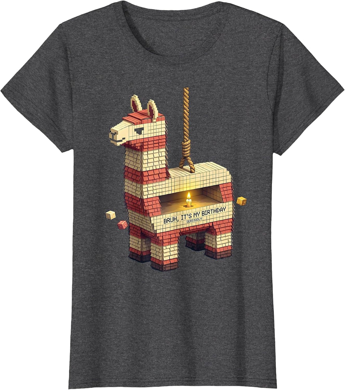 Women's Bruh It's My Birthday Seriously Funny Llama Pinata Party T-Shirt - Dark Heather Grey