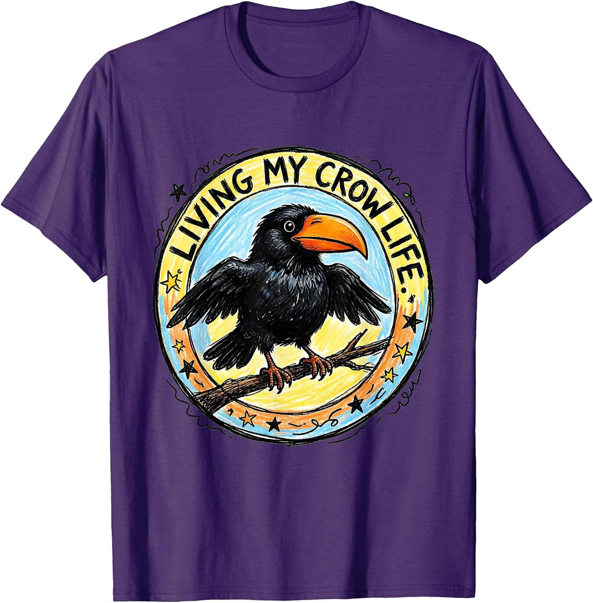 Men's Living My Crow Life Funny Bird Lover Design T-Shirt - Purple