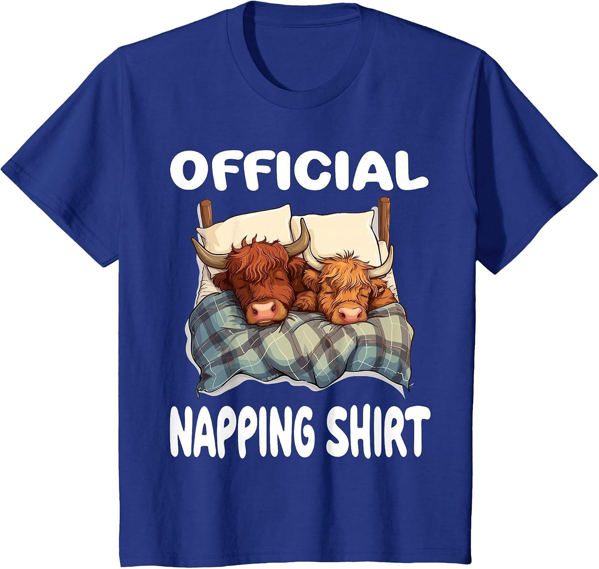 Scottish Highland Cow Official Napping Shirt Pajamas T-Shirt - Royal Blue