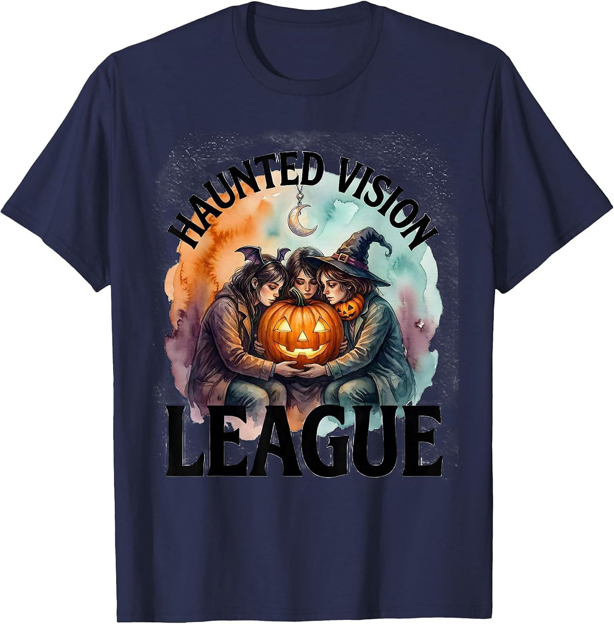 Haunted Vision League Watercolor Halloween Optometrist Eye T-Shirt - Navy Blue
