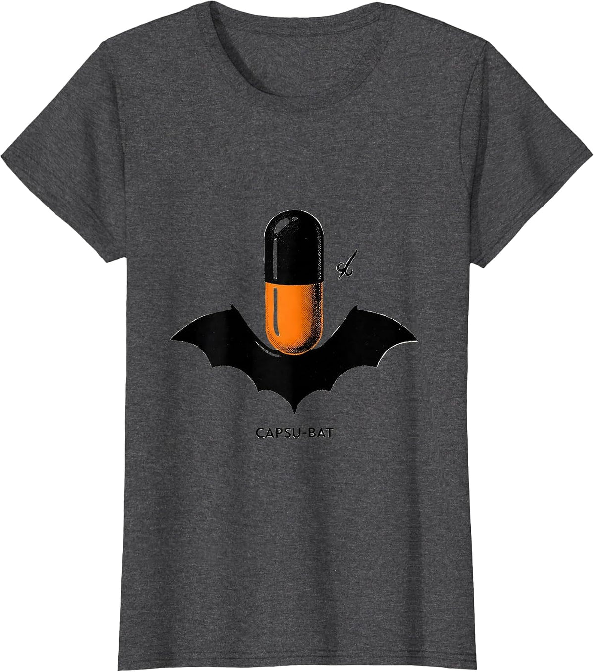Women's Capsu-Bat Minimalist Pharmacy Halloween Pharmacist Tech Crew T-Shirt - Dark Heather Grey