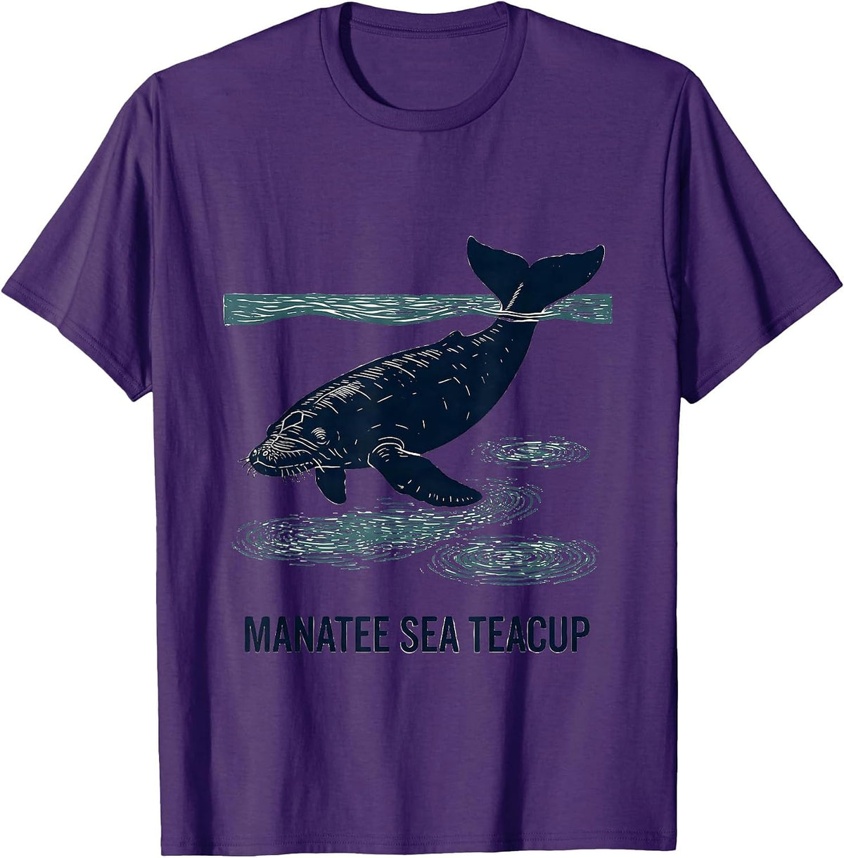 Manatee Sea Teacup Linocut Funny Sea Animal Lover T-Shirt - Purple