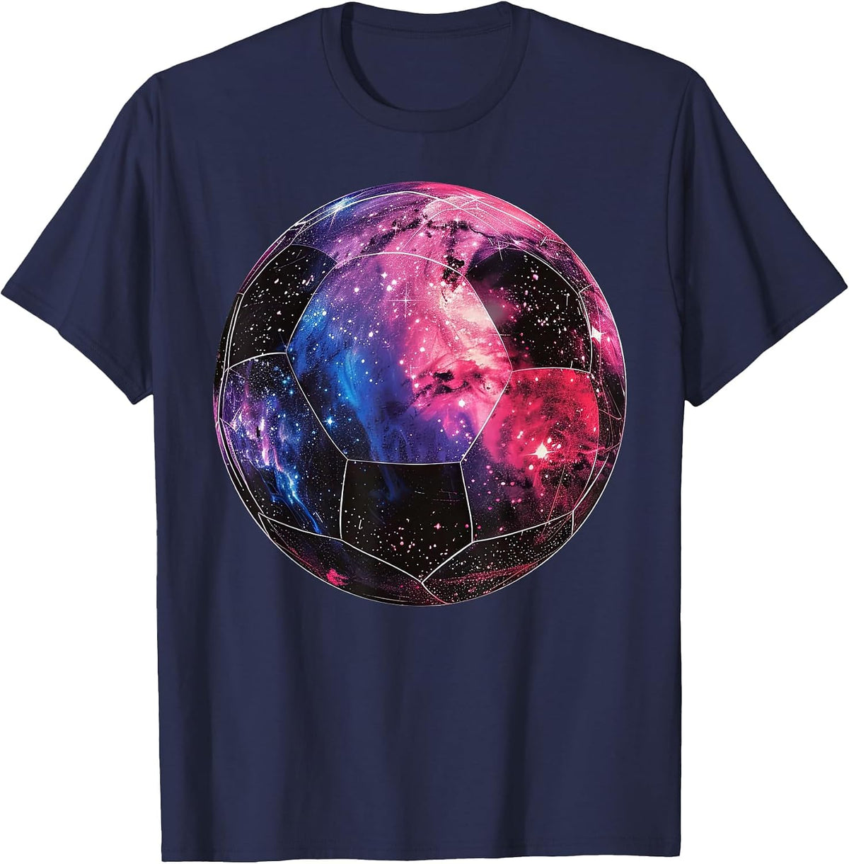 Space Galaxy Soccer Ball Cosmic Milky Way Nebula Stars T-Shirt - Navy Blue