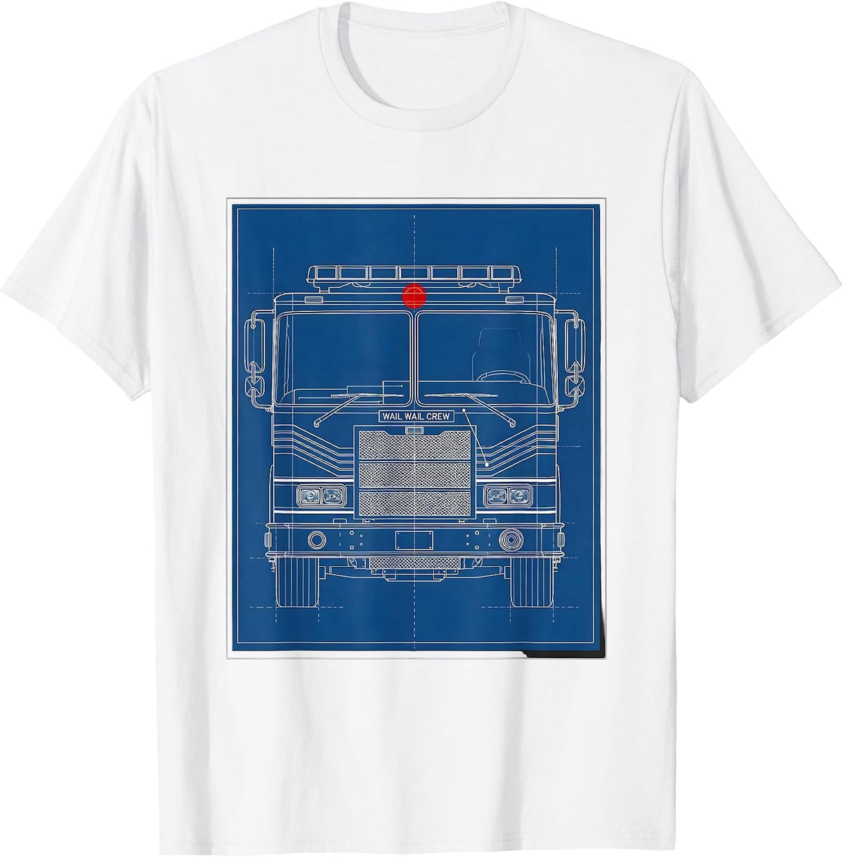 Men's Wail Wail Crew Technical Blueprint Firefighter Humor T-Shirt - White