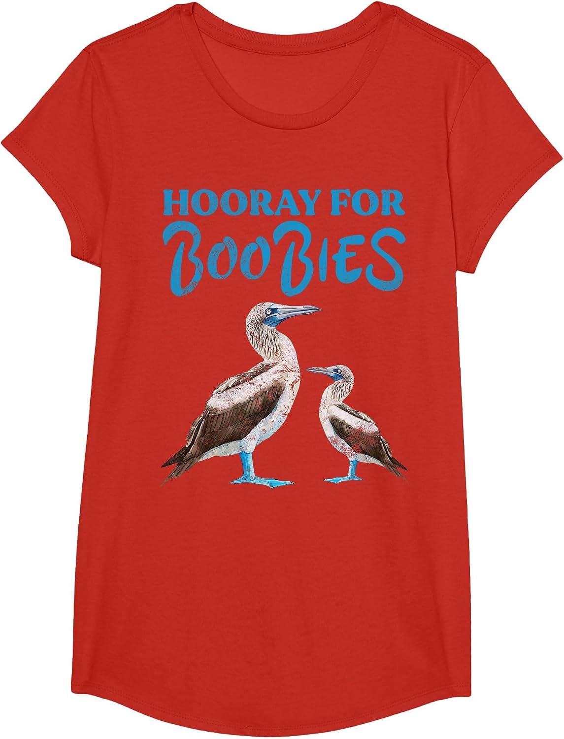 Hooray for Boobies Blue Footed Boobies Sea Birds Grunge T-Shirt - Girls Red