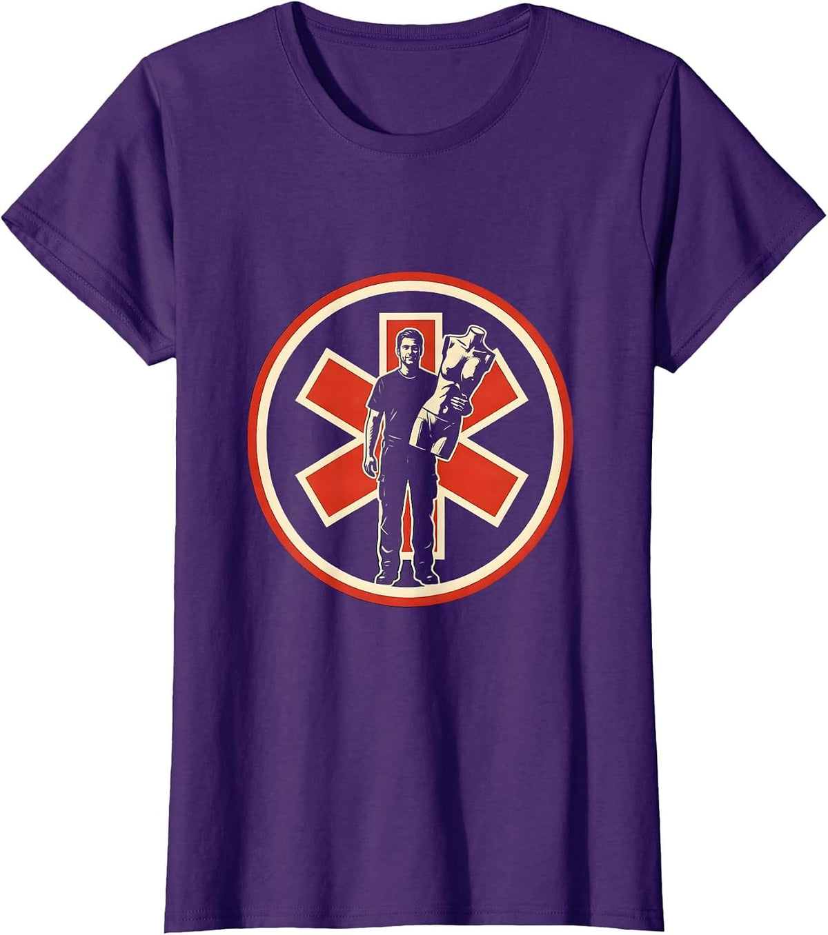 Women's EMT Mannequin Deadpan Humor Stencil Graphic T-Shirt - Purple