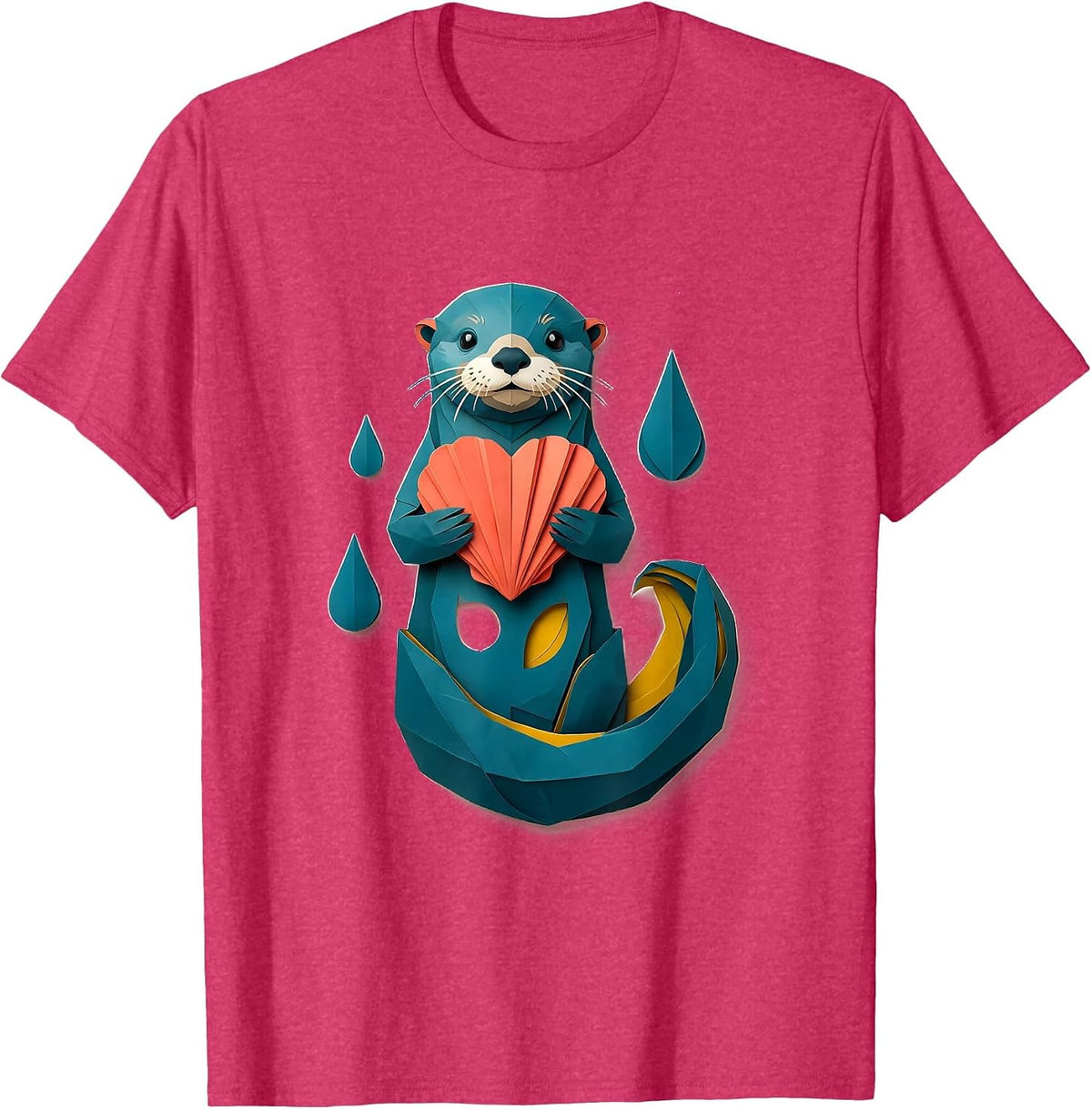 Cheerful Sea Otter Paper Cutout Otter Lover Gift T-Shirt - Red Heather