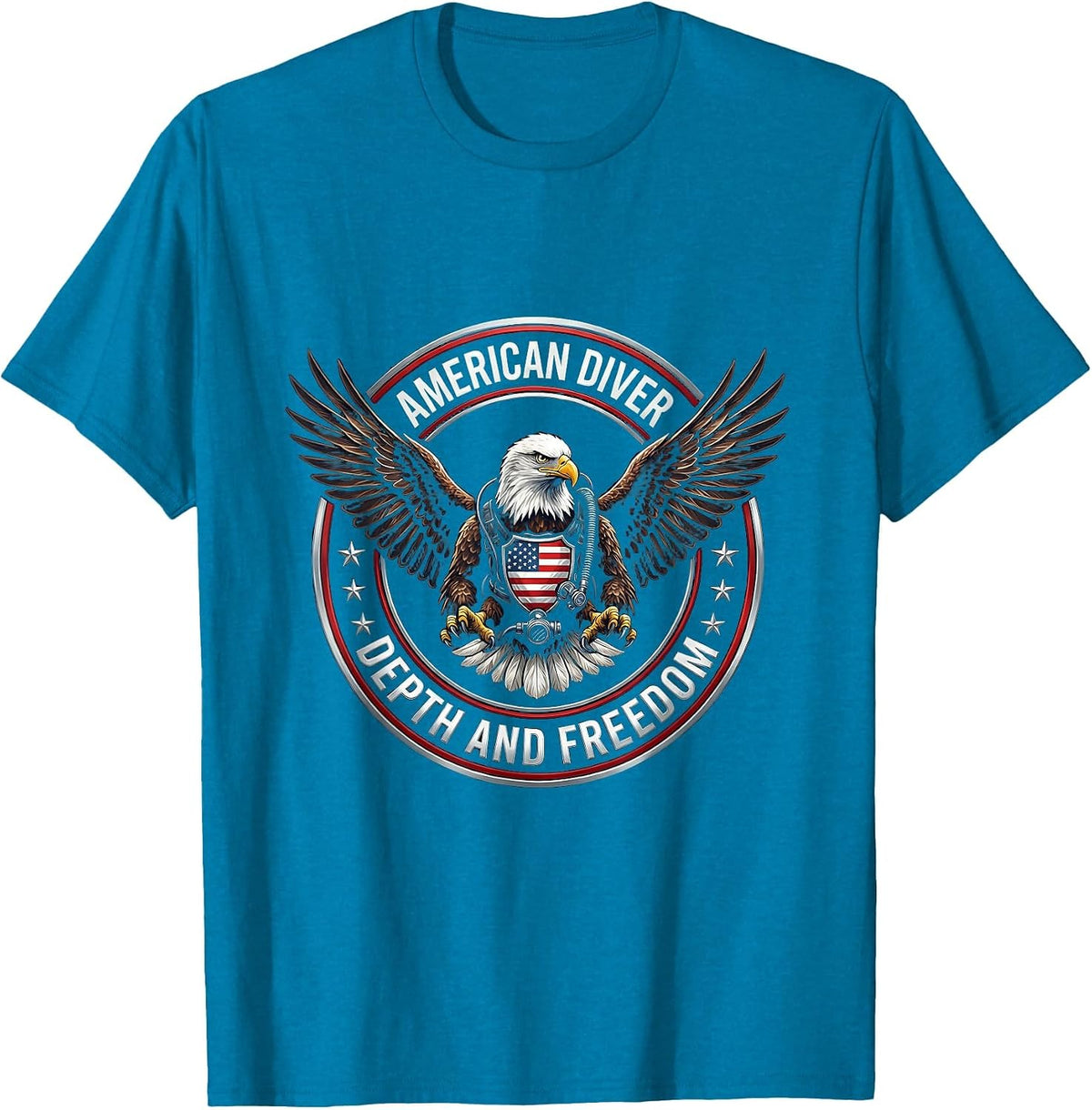 American Diver Depth And Freedom Patriotic Design T-Shirt - Sapphire Blue
