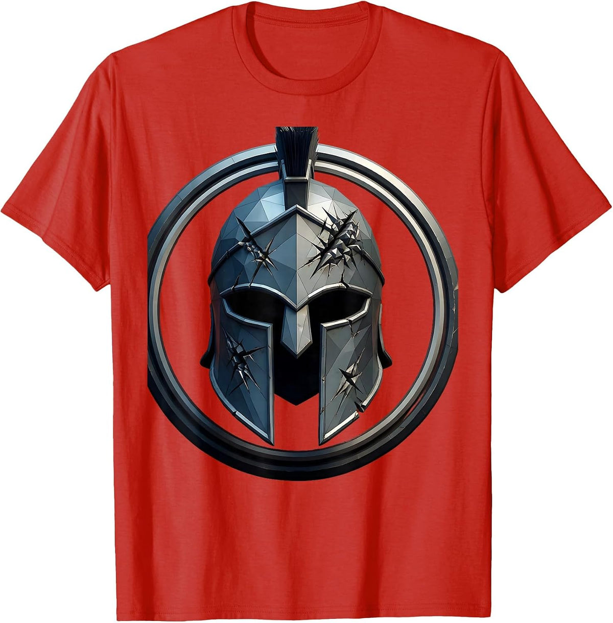 Men's Stoic Warrior Helmet Battle Scars Graphic Tee T-Shirt - Red